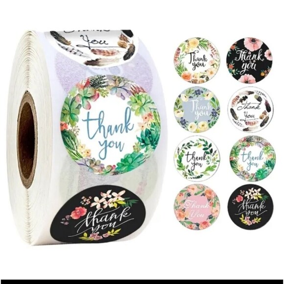 1000 pc floral thank you stickers roll stationary - Picture 2 of 6